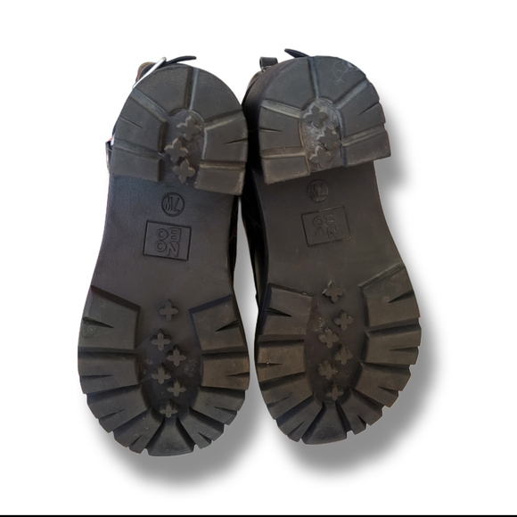 🌿No Boundaries Size 7 Wide Black Faux Leather Moto Boots Chunky Block Heels - Picture 11 of 15